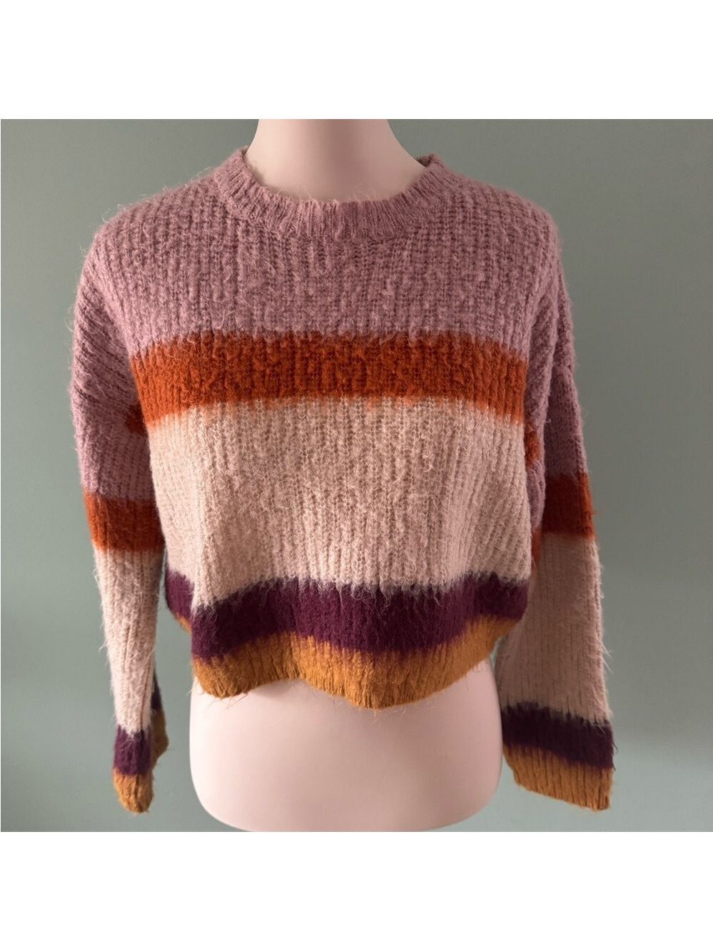 Hippie Rose Pink and Orange Crew Neck Sweater, Small